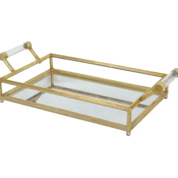 Decorative Trays-Kirkland's Home Black Metal And Glass Tray Brown/Black