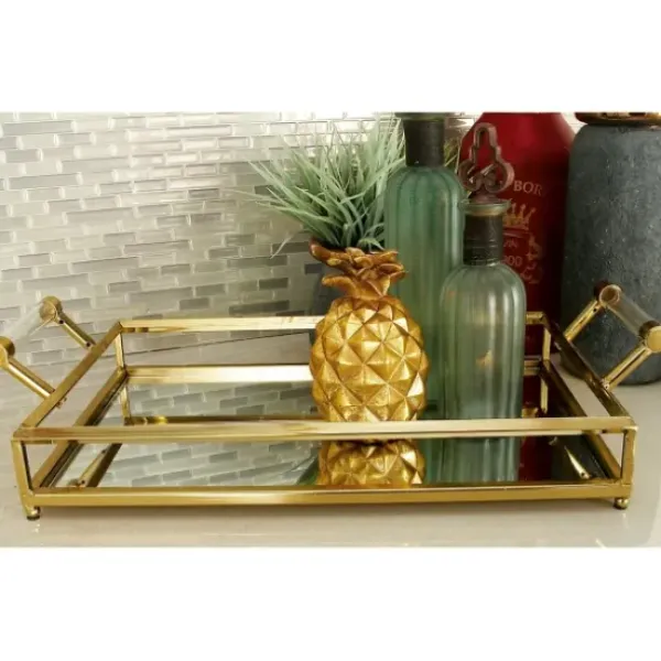 Decorative Trays-Kirkland's Home Black Metal And Glass Tray Brown/Black