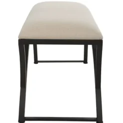 Benches & Ottomans-Kirkland's Home Black Metal Arched Frame Upholstered Bench Ivory