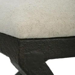 Benches & Ottomans-Kirkland's Home Black Metal Arched Frame Upholstered Bench Ivory