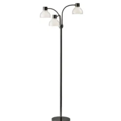 Floor Lamps-Kirkland's Home Black Metal 3-Arm Frosted Shade Floor Lamp White