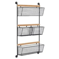 Wall Storage-Kirkland's Home Black Metal 4-Basket Wall Shelf