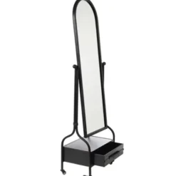 Full Length & Floor Mirrors-Kirkland's Home Black Metal Cheval Frame Mirror With Drawer