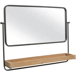Decorative Mirrors-Kirkland's Home Black Metal Frame Wood Shelf Wall Mirror