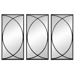 Decorative Mirrors-Kirkland's Home Black Metal Geometric Wall Mirrors, Set Of 3