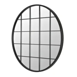 Decorative Mirrors-Kirkland's Home Black Metal Grid Frame Round Wall Mirror