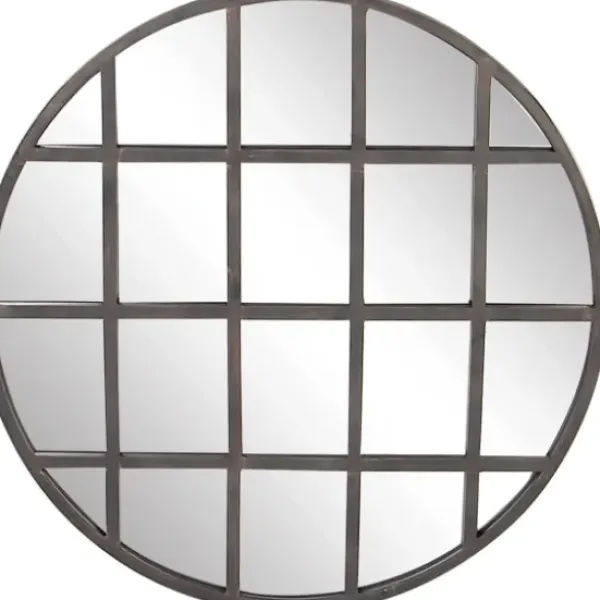 Decorative Mirrors-Kirkland's Home Black Metal Grid Overlay Round Mirror