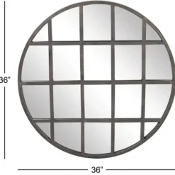Decorative Mirrors-Kirkland's Home Black Metal Grid Overlay Round Mirror