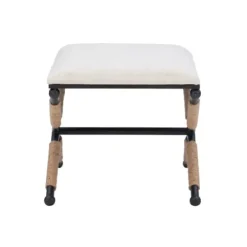 Benches & Ottomans-Kirkland's Home Black Metal Legs Accent Stool With Rope Detail White