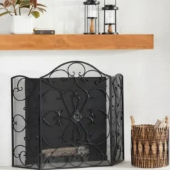 Fireplace Accessories-Kirkland's Home Black Metal Mesh Fireplace Screen