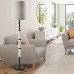 Floor Lamps-Kirkland's Home Black Metal Modern Accented Floor Lamp Black/Tan