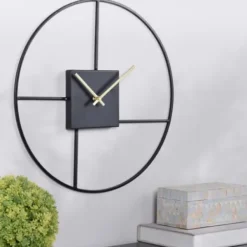 Clocks-Kirkland's Home Black Metal Open Back Abstract Wall Clock