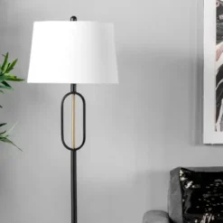 Floor Lamps-Kirkland's Home Black Metal Oval Gold Center Floor Lamp White