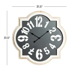 Clocks-Kirkland's Home Black Metal Quatrefoil Farmhouse Wall Clock