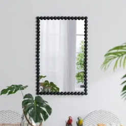 Decorative Mirrors-Kirkland's Home Black Metal Rectangle Beaded Wall Mirror