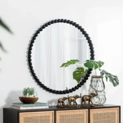 Decorative Mirrors-Kirkland's Home Black Metal Round Beaded Wall Mirror