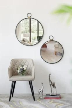 Decorative Mirrors-Kirkland's Home Black Metal Round Top Loop Wall Mirror