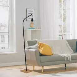 Floor Lamps-Kirkland's Home Black Metal Textured Edison Floor Lamp Gold