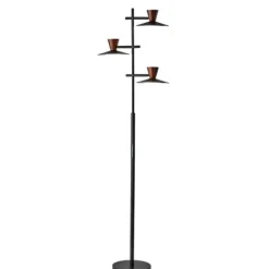 Floor Lamps-Kirkland's Home Black Metal Wood Accent Contemporary Floor Lamp