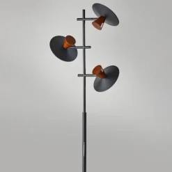 Floor Lamps-Kirkland's Home Black Metal Wood Accent Contemporary Floor Lamp
