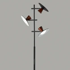 Floor Lamps-Kirkland's Home Black Metal Wood Accent Contemporary Floor Lamp
