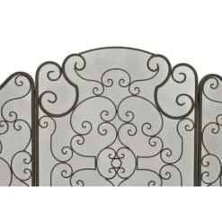 Fireplace Accessories-Kirkland's Home Black Metallic Scroll Three-Panel Fire Screen
