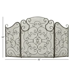 Fireplace Accessories-Kirkland's Home Black Metallic Scroll Three-Panel Fire Screen