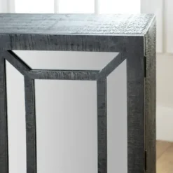 Cabinets & Sideboards-Kirkland's Home Black Mirrored 3-Door Sideboard