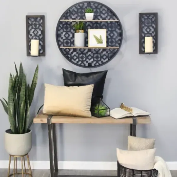 Sconces-Kirkland's Home Black Ornate Laser Cut Sconces, Set Of 2