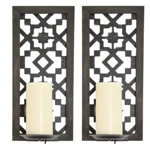 Sconces-Kirkland's Home Black Ornate Laser Cut Sconces, Set Of 2