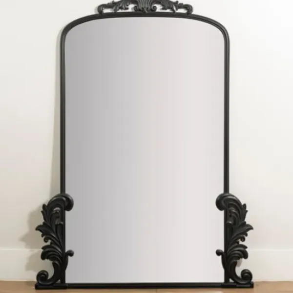 Full Length & Floor Mirrors-Kirkland's Home Black Ornate Scroll Bordeux Leaner Mirror