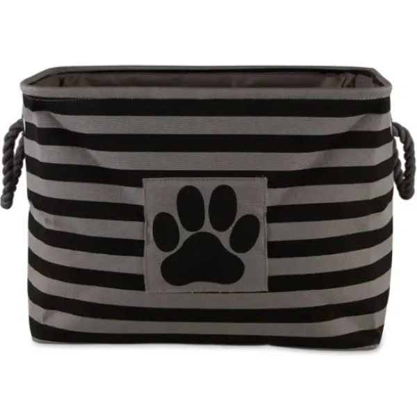 Baskets & Boxes-Kirkland's Home Black Paw Patch Stripe Rectangle Pet Basket Black/Gray