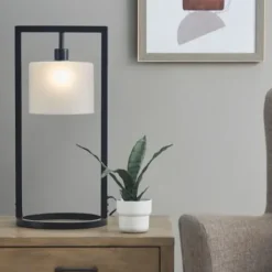 Table Lamps-Kirkland's Home Black Rectangle Hanging Shade Table Lamp White