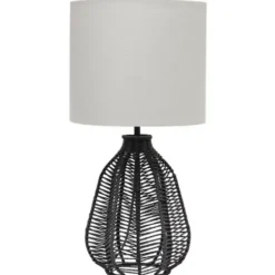 Table Lamps-Kirkland's Home Black Rope Woven Table Lamp White
