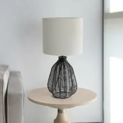 Table Lamps-Kirkland's Home Black Rope Woven Table Lamp White