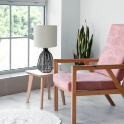Table Lamps-Kirkland's Home Black Rope Woven Table Lamp White