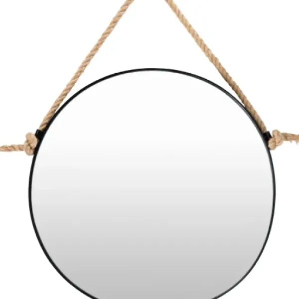 Framed Mirrors-Kirkland's Home Black Round Framed Mirror With Rope, 24 In.