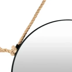 Framed Mirrors-Kirkland's Home Black Round Framed Mirror With Rope, 24 In.