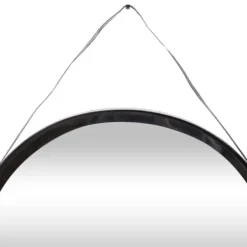 Framed Mirrors-Kirkland's Home Black Round Framed Mirror With Leather Strap