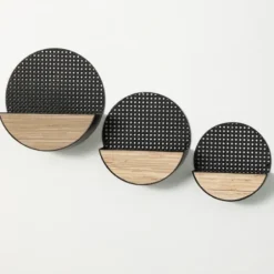 Wall Storage-Kirkland's Home Black Round Mesh Frame Wall Shelves, Set Of 3