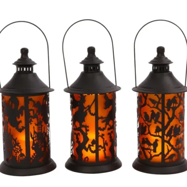 Lanterns-Kirkland's Home Black Spooky Silhouette Led Lanterns, Set Of 3 Black/Orange