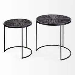 Accent & End Tables-Kirkland's Home Black Starburst Nesting Accent Tables, Set Of 2