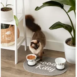 Kitchen & Floor Mats-Kirkland's Home Black Striped Heart Pet Bowl Mat Black/White