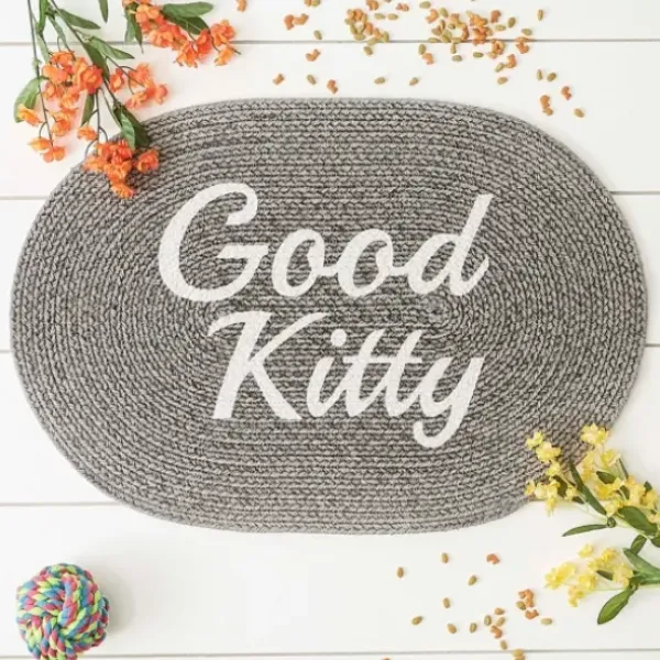 Kitchen & Floor Mats-Kirkland's Home Black Striped Heart Pet Bowl Mat Black/White