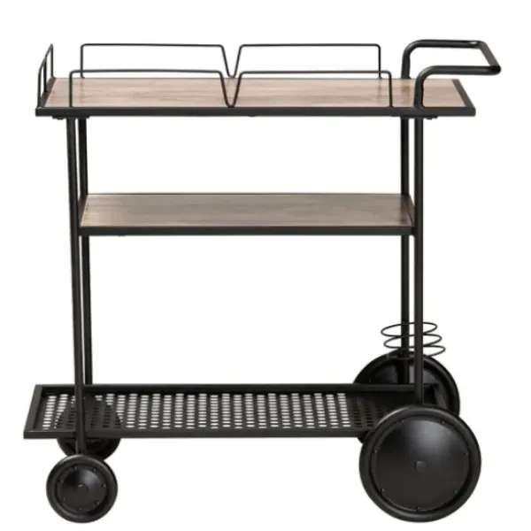 Kitchen Islands & Bar Carts-Kirkland's Home Black 3-Tier Industrial Bar Cart