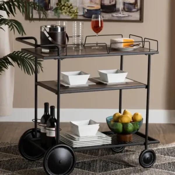 Kitchen Islands & Bar Carts-Kirkland's Home Black 3-Tier Industrial Bar Cart