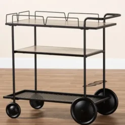 Kitchen Islands & Bar Carts-Kirkland's Home Black 3-Tier Industrial Bar Cart