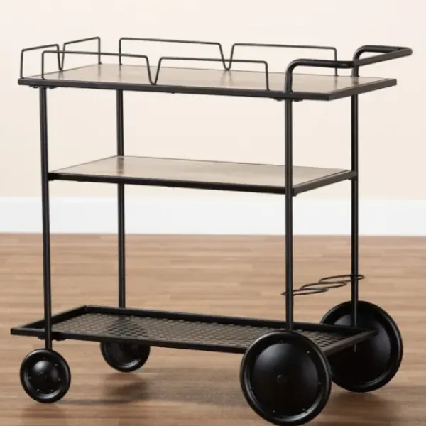 Kitchen Islands & Bar Carts-Kirkland's Home Black 3-Tier Industrial Bar Cart
