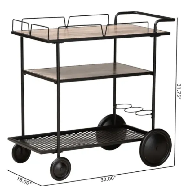 Kitchen Islands & Bar Carts-Kirkland's Home Black 3-Tier Industrial Bar Cart