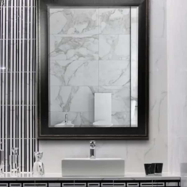 Framed Mirrors-Kirkland's Home Black Two Step Beveled Frame Vanity Mirror